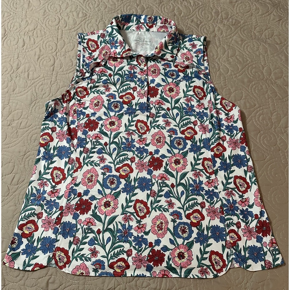 Vineyard Vines Sleeveless Polo Top Performance Golf Tank Floral Print Size XL
